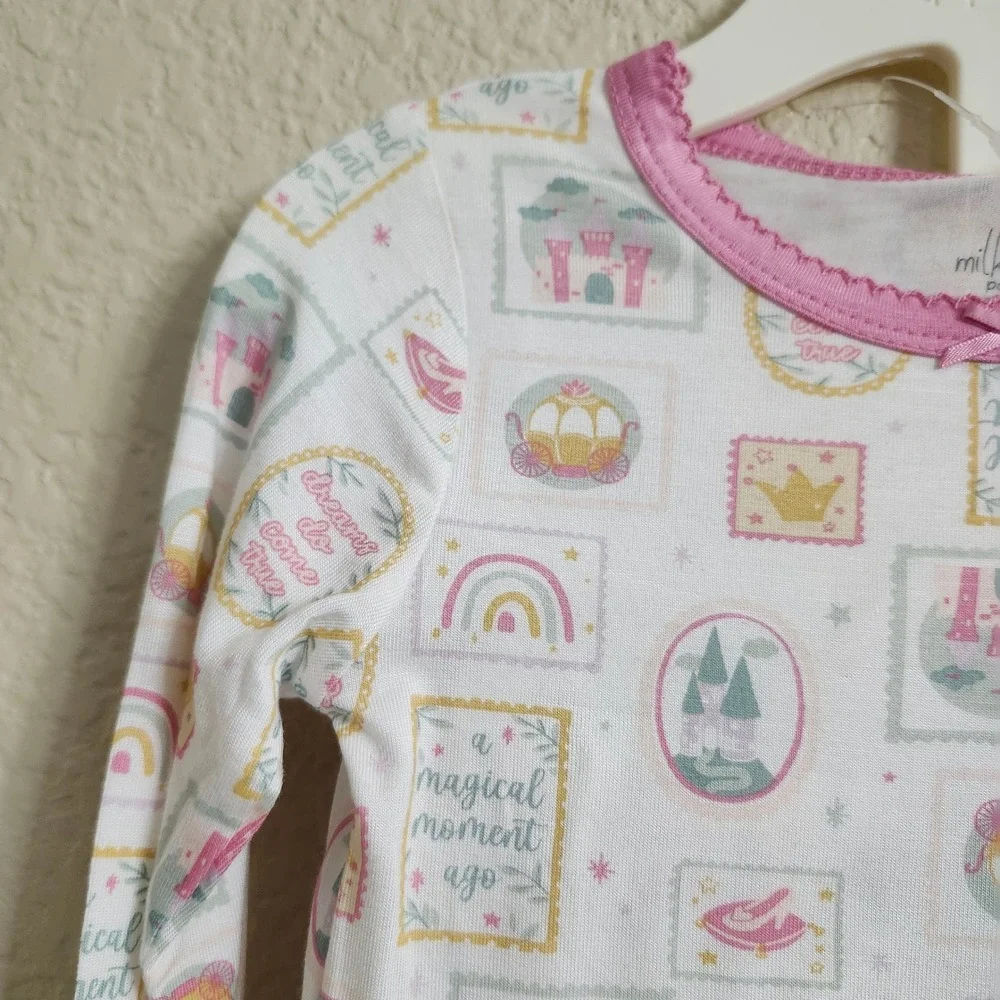 NEW Milkberry‎ Bamboo Size 24M Princess Pajama Set Pink White Long Sleeve